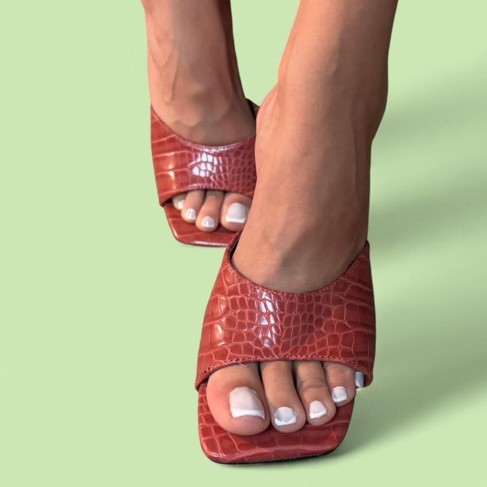 Red Croc-Embossed Slide Sandals - Women